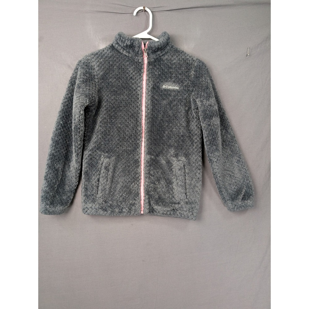 Columbia Girls Fire Side Sherpa Full Zip Fleece Jacket Gray Pink WG1122 Size M
